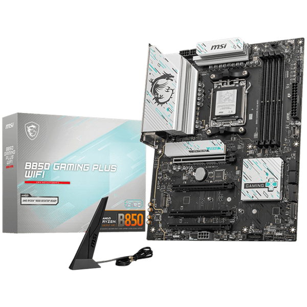 MSI B850 GAMING PLUS WIFI Motherboard, ATX - Supports AMD Ryzen 9000/8000 / 7000 Processors, AM5 - DDR5 Memory Boost 8200+ MT/s (OC), PCIe 5.0 x16 & 4.0 x16, M.2 Gen5, Wi-Fi 7, 5G LAN