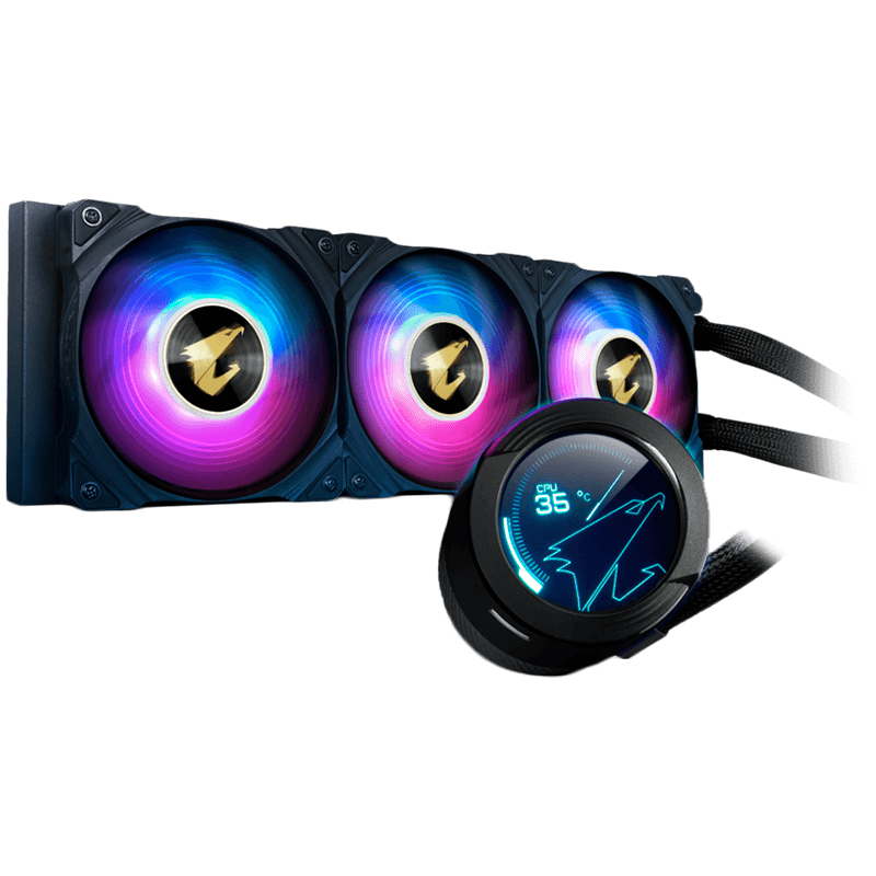 GIGABYTE AORUS WATERFORCE COOLER X360, Intel 2066, 2011, 1366, 115x, 1200, 1700, AMD TR4, AM4, sTRX4, Status LCD, RGB FUSION 2.0, 3x120mm ARGB