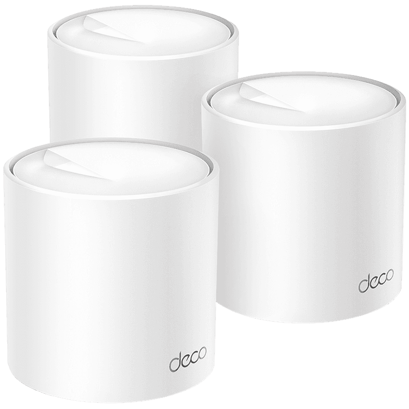 TP-Link Deco X50(3-pack) AX3000 Whole Home Mesh Wi-Fi 6 System, 574 Mbps at 2.4 GHz + 2402 Mbps at 5 GHz, 2× Internal Antennas, 3× Gigabit Ports (WAN/LAN auto-sensing), 2 Streams and HE160 for 5GHz, Deco App, Router/AP Mode, IPv6, IPTV, HomeShield
