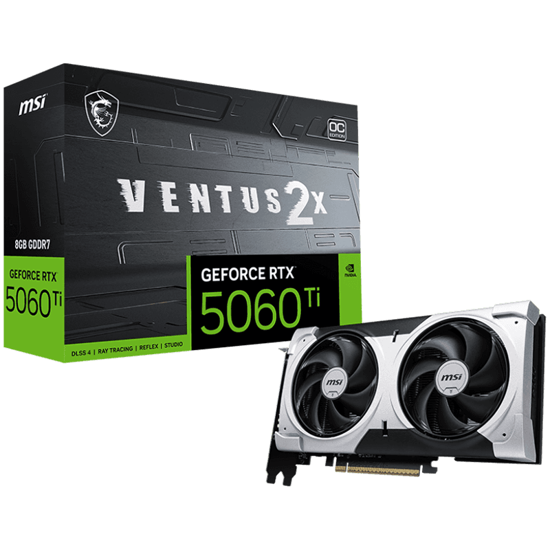 MSI NVIDIA GeForce RTX 5060 Ti 8G Ventus 2X OC Plus GDDR7 128bit Gaming Graphics Card, Boost Clock up to 2617 MHz, PCIe Gen 5, DLSS 4, DP 2.1 x 3, HDMI 2.1 x 1, SFF Ready