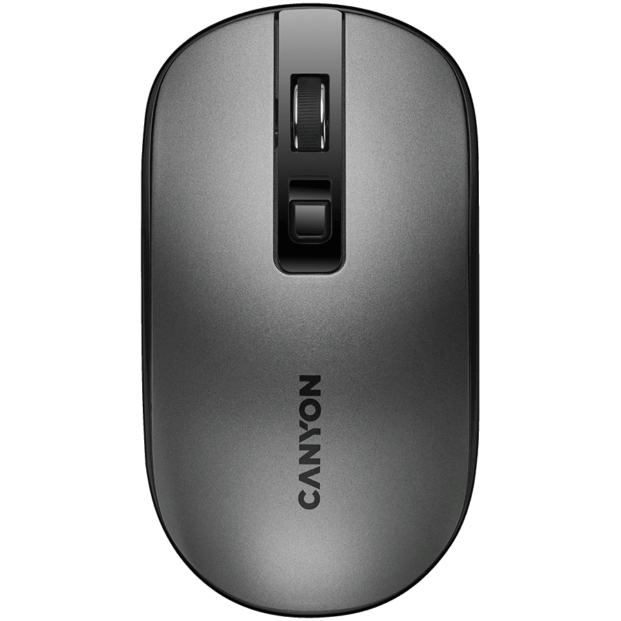 CANYON MW-18, 2.4GHz Wireless Rechargeable Mouse with Pixart sensor, 4keys, Silent switch for right/left keys,DPI: 800/1200/1600, Max. usage 50 hours for one time full charged, 300mAh Li-poly battery, Dark grey, cable length 0.6m, 116.4*63.3*32.3mm, 0.075kg
