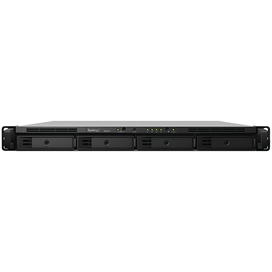 Synology RackStation RS822RP+; Rack 1U; AMD Ryzen V1500B 4-core 2.2 GHz; 2 GB DDR4 ECC SODIMM; 4x 3.5”/2.5” HDD bays; 4x RJ-45 1GbE LAN Port; 2x USB 3.2 Gen 1 Port; eSATA Port; redundant power supply, 3yr warranty