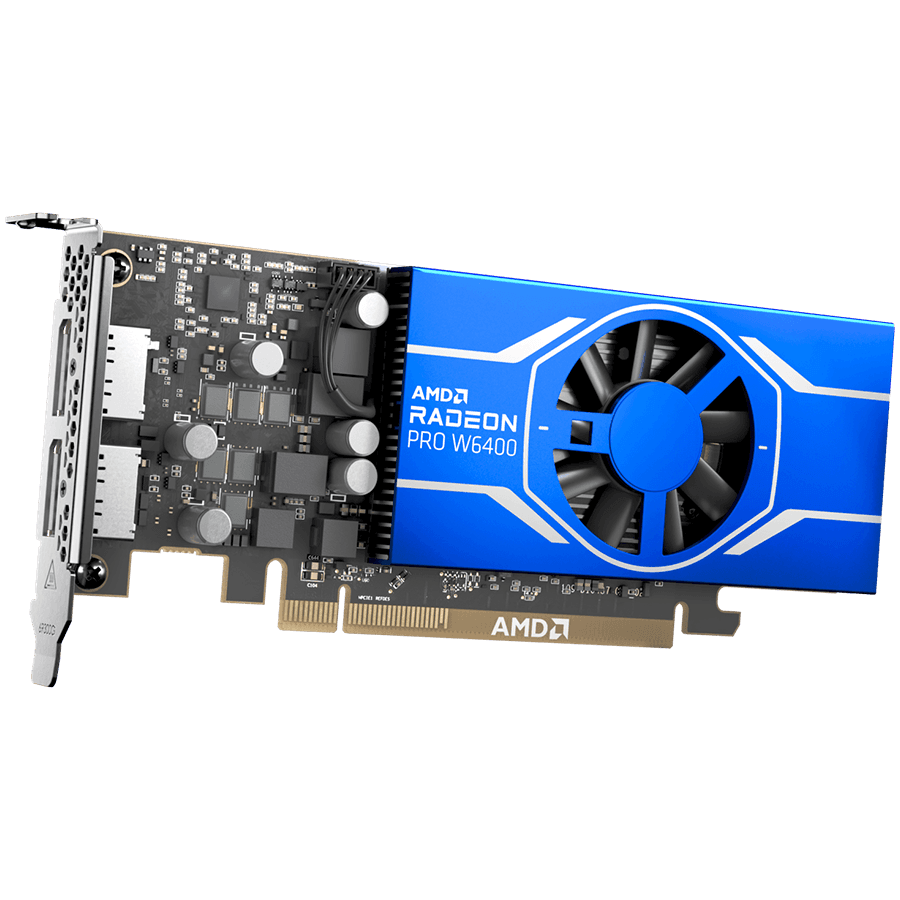 AMD GPU Radeon PRO W6400 4GB GDDR6 64bit, 7.07TFLOPS FP16, 128 GBps, PCI-E 4.0 x 4, 2x DP, Active cooling, half height, LP bracket incl.,