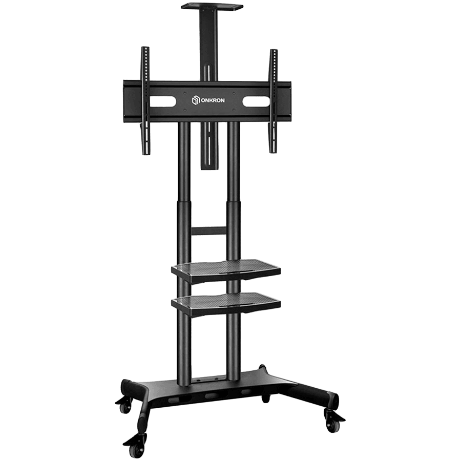 ONKRON Mobile TV Stand for 50-83” TVs with Wheels Shelves Height Adjustable Rolling TV Cart, Black