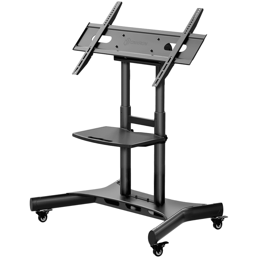 ONKRON Tilting Mobile TV Stand for 50'' – 83 Inch LCD LED OLED TV Screens & Touch Panels Rolling TV Cart on Wheels with Shelf, Black