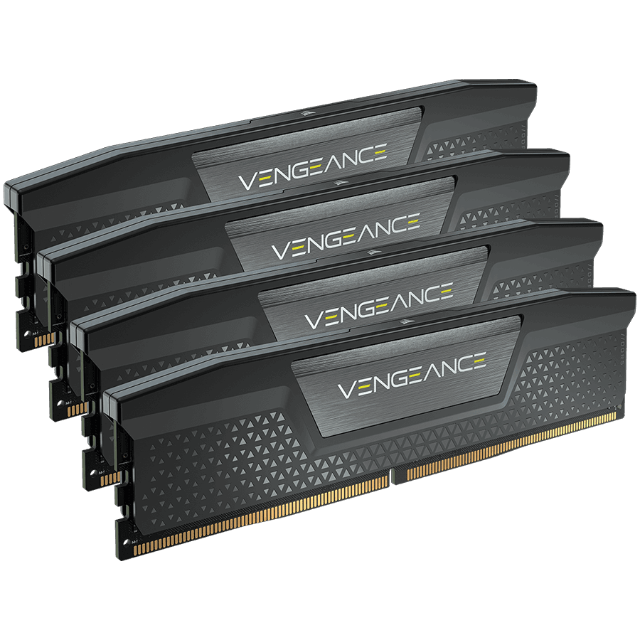 CORSAIR DDR5, 6200MT/s 64GB 4x16GB DIMM, 32-38-38-80, OC PMIC, XMP 3.0, VENGEANCE DDR5 Black Heatspreader, Black PCB, 1.4V