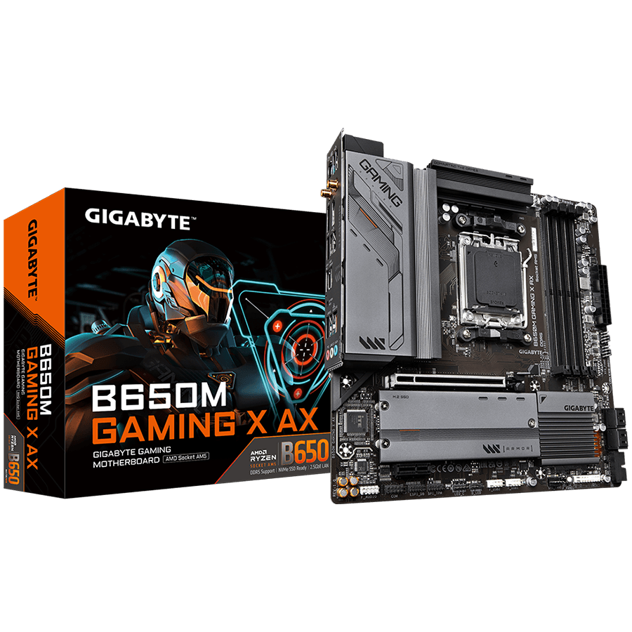 GIGABYTE MB B650M GAMING X AX AM5 4 x DDR5 2 x M.2 4 x SATA 2 x DisplayPorts 1 x HDMI port Micro ATX