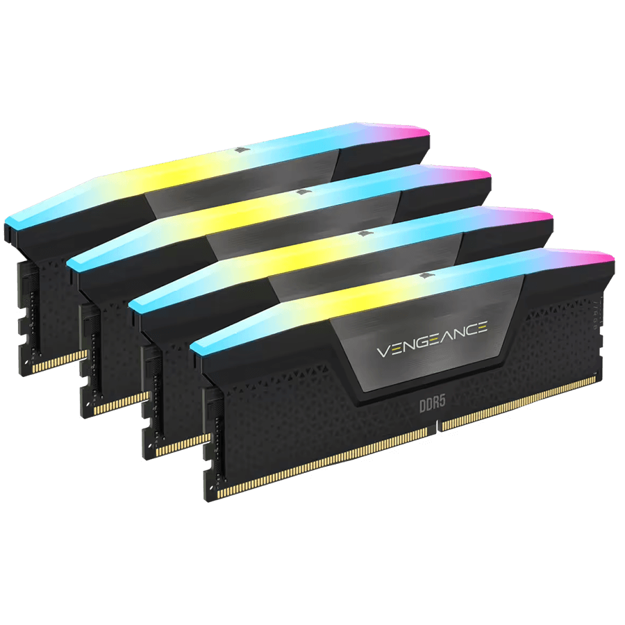CORSAIR DDR5, 6400MT/s 64GB 4x16GB DIMM, 32-40-40-84, Std PMIC, XMP 3.0, VENGEANCE RGB DDR5 Black Heatspreader, 1.4V