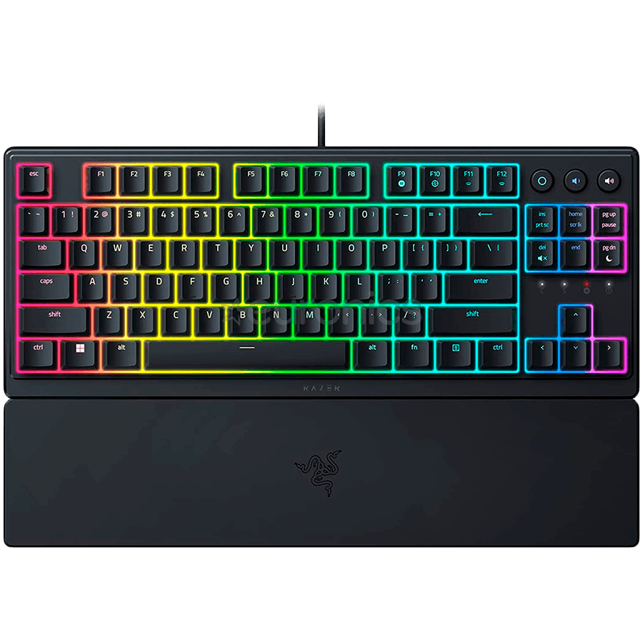 Razer Ornata V3 Tenkeyless, Low Profile Gaming Keyboard, US Layout, 8 Razer Chroma™ RGB Lighting Zones, Dedicated Media Keys, UV-coated ABS Keycaps, 1000 Hz Ultrapolling, Durable spill-resistant design, Braided fiber cable