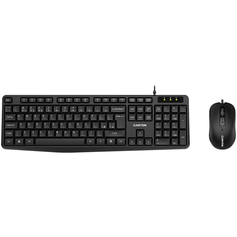 CANYON USB standard KB, water resistant AD layout bundle with optical 3D wired mice 1000DPI black