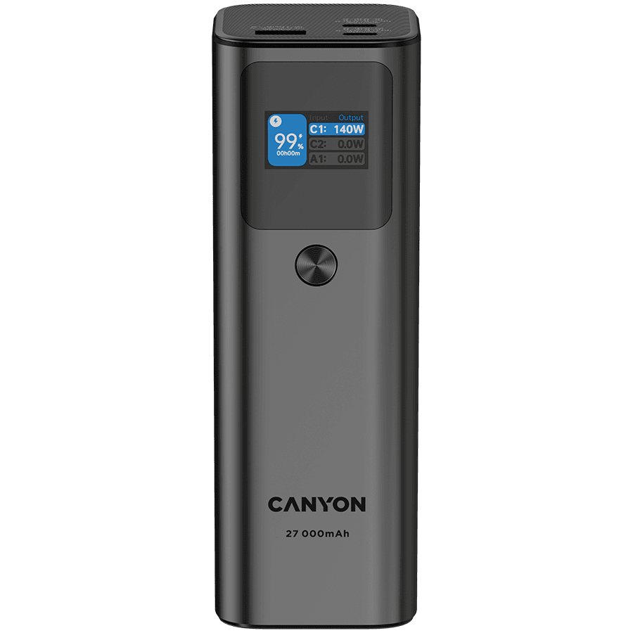 CANYON power bank PB-2010 TFT 27000 mAh 97.2Wh PD140W QC 3.0 Tamno sivi