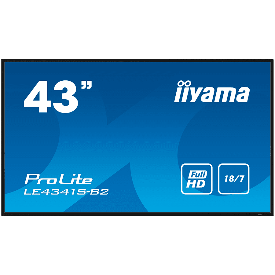 43" Flexible Full HD professional large format display with USB media playbackSet in a slim bezel, the iiyama LE4341S is a professional digital signage display offering 18/7 operating time in landscape orientation.