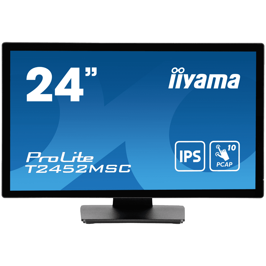 IIYAMA Monitor LED PROLITE T2452MSC-B1 24” PCAP multi-touch edge-to-edge glass and anti fingerprint coating IPS Full HD 400 cd/m² HDMI DP Speakers