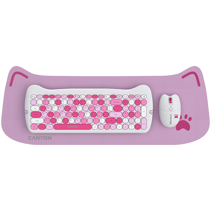 CANYON HSET-W6 EN/AD Keyboard+Mouse Kitty Edition AAA+АА Wireless Pink