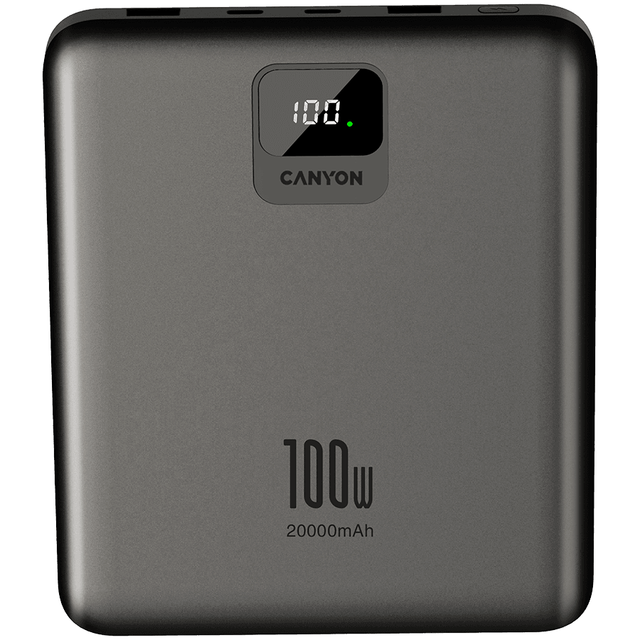 CANYON power bank PB-2008 LED FLAT 20000 mAh PD100W QC3.0 Tamno sivi