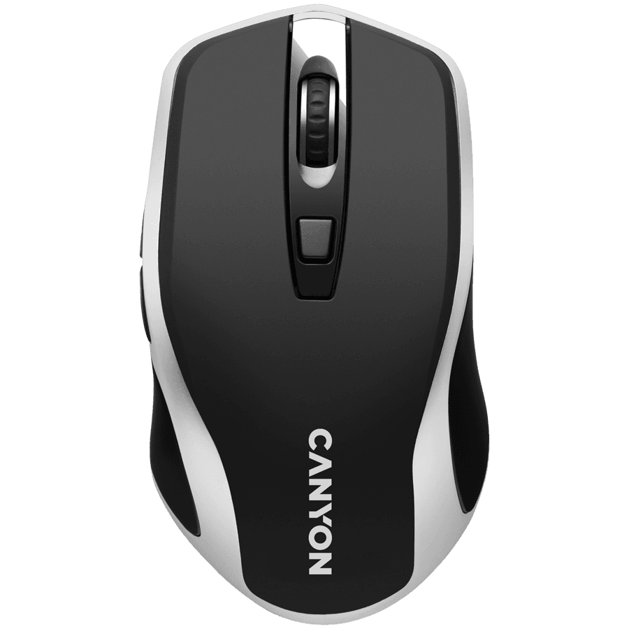 CANYON MW-19, 2.4GHz Wireless Rechargeable Mouse with Pixart sensor, 6keys, Silent switch for right/left keys,Add NTCDPI: 800/1200/1600, Max. usage 50 hours for one time full charged, 300mAh Li-poly battery, Black -Silver, cable length 0.6m, 121*70*39mm, 0.