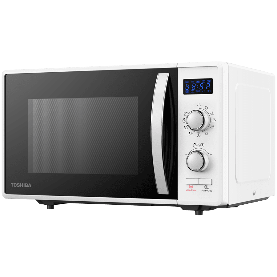 Toshiba MW2-AG23P(WH) 3-in-1 Microwave Oven with Grill and Combination Hob, 23 Litres, Rotating Plate with Storage, Timer, Built-in LED Lights, 900 W, Grill 1050 W, Pizza Programme, White Size: 485 x 403 x 296