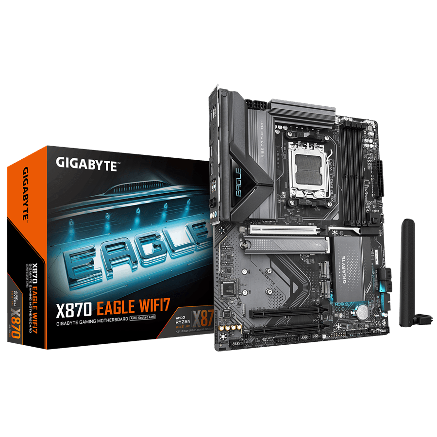 GIGAYBTE Mainboard Desktop X870 EAGLE WIFI7 (AM5, 4x DDR5 256GB, 1x PCI-E 5.0 x16x16, 2x PCI-E 3.0 x16x1, 1x PCI-E M.2, 2x M.2, 4x SATA, 2x USB4 Type-C DP, 4x USB 3.2, 1x HDMI, WiFi7, 2.5GbE LAN, ATX)