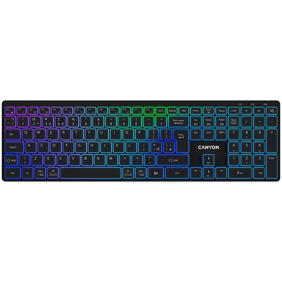 CANYON keyboard HKB-W11 UK/US RGB Dual Mode Wireless Black