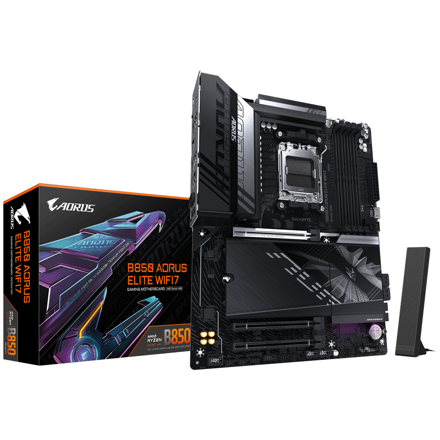 GIGABYTE Mainboard Desktop B850 AORUS ELITE WF7 (AM5, 4xDDR5, 1xDP, 1xHDMI, 2.5GLAN, WiFi7, BT5.4, 1x PCIe x16 5.0, 2xPCIe x16 supporting PCIe 3.0 x1, 3xM.2, 4xSATA3) ATX