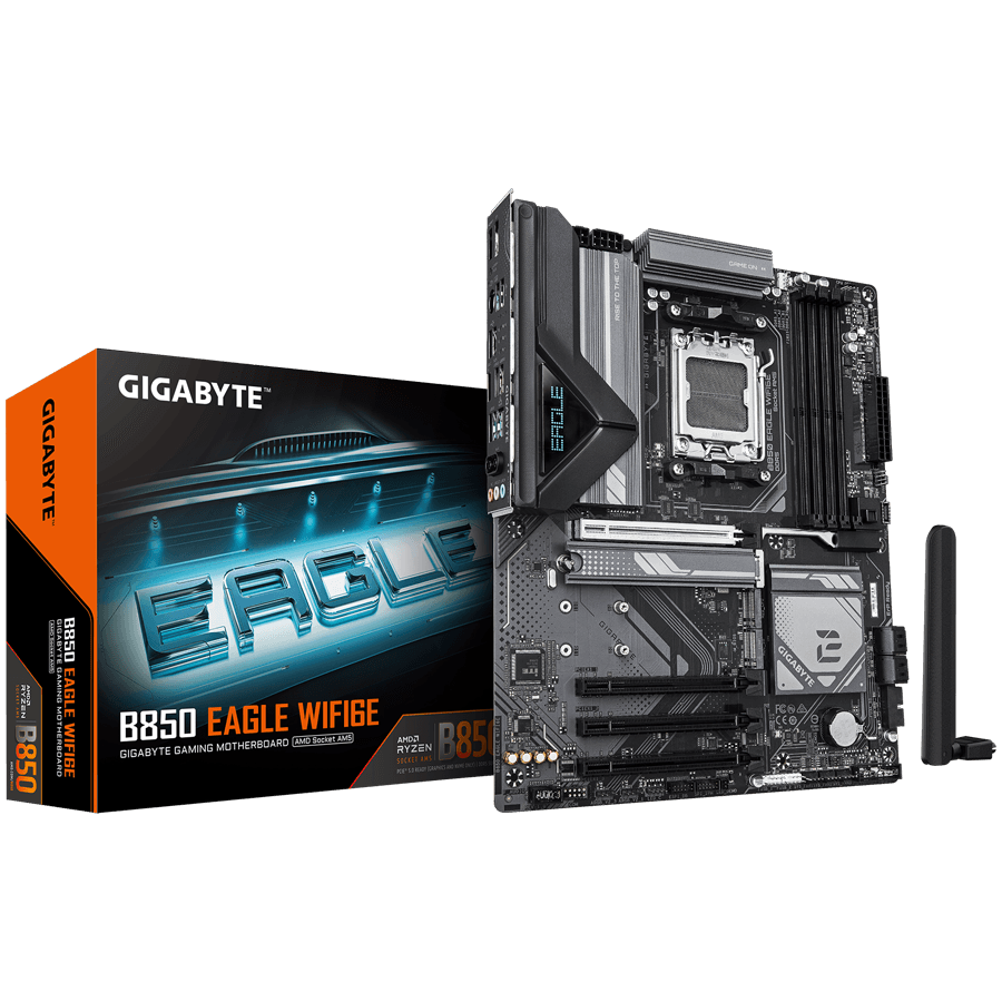 GIGABYTE Mainboard Desktop B850 EAGLE WIFI6E (AM5, 4xDDR5, 1xDP, 1xHDMI, GLAN, WiFi6E, BT5.3, 1x PCIe x16 5.0, 3xPCIe x16 supporting PCIe 3.0 x1, 3xM.2, 4xSATA3) ATX