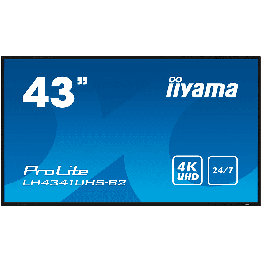 IIYAMA LFD LH4341UHS-B2 43" Professional Digital Signage display with 4K UHD resolution and 24/7 3840x2160 16:9 500cd 1200:1 8ms landscape, portrait
