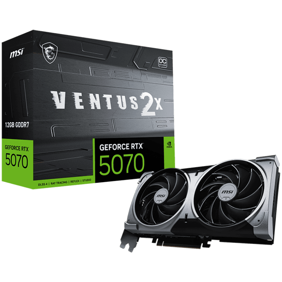 MSI Video Card Nvidia GeForce RTX 5070 12G VENTUS 2X OC (12GB GDDR7/192bit, PCI-E Gen5, 3x DP 2.1, 1x HDMI 2.1, 1x 16-pin Power Connector, Retail)