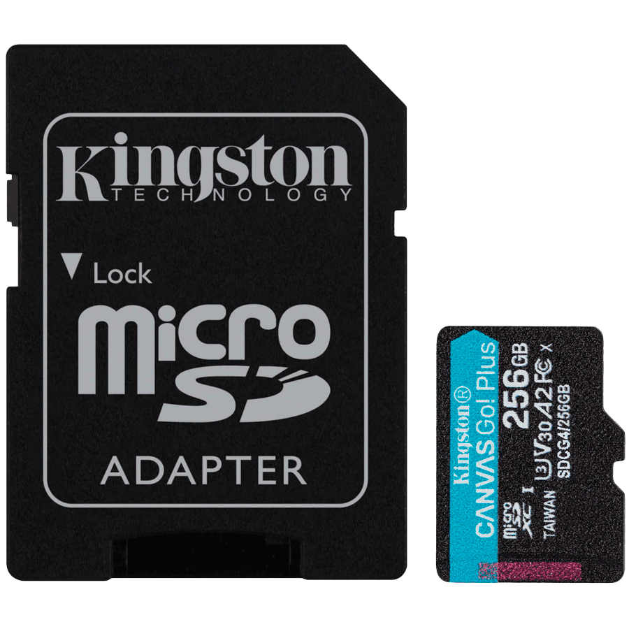 Kingston 256GB microSDXC Canvas Go Plus Gen4 200MB/s A2 U3 V30 Card + Adapter