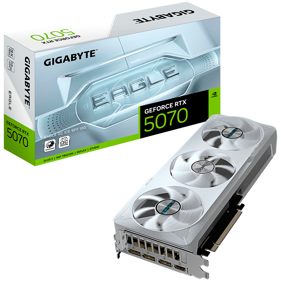 GIGABYTE Video Card NVIDIA GeForce RTX 5070 EAGLE OC ICE SFF 12G (12GB GDDR7/192bit, PCI-E 5.0, Recommended PSU 750W, 16Pin Power connector, 3x DP, 1x HDMI)