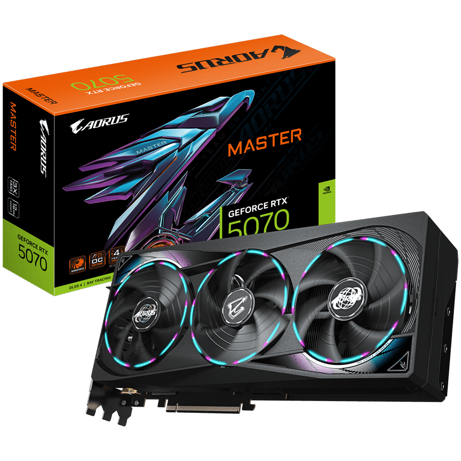 GIGABYTE Video Card NVIDIA AORUS GeForce RTX 5070 MASTER 12G (12GB GDDR7/192bit, PCI-E 5.0, Recommended PSU 750W, 16Pin Power connector, 3x DP, 1x HDMI)