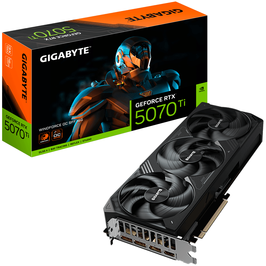 GIGABYTE Video Card NVIDIA GeForce RTX 5070 Ti WINDFORCE OC SFF 16G (16GB GDDR7/256bit, PCI-E 5.0, Recommended PSU 750W, 3xDP, 1xHDMI) ATX