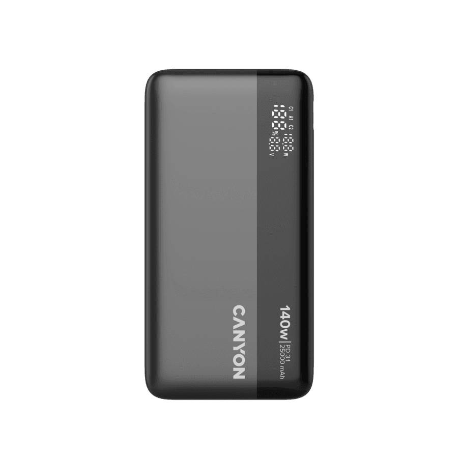 CANYON Power Bank PB-240, 25000mAh PD140W display power bank,Size160.0x82x27 mm Weight 508+-10g, Dark Grey