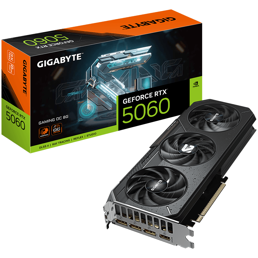 GIGABYTE Video Card NVIDIA GeForce RTX 5060 GAMING OC 8G (8GB GDDR7/128bit, PCI-E 5.0, 1x 8Pin Power connector, Recommended PSU 450W, 3xDP, 1x HDMI, Retail)