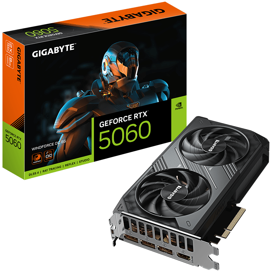 GIGABYTE Video Card NVIDIA GeForce RTX 5060 WINDFORCE OC 8G (8GB GDDR7/128bit, PCI-E 5.0, 1x 8Pin Power connector, Recommended PSU 450W, 3xDP, 1x HDMI, Retail)