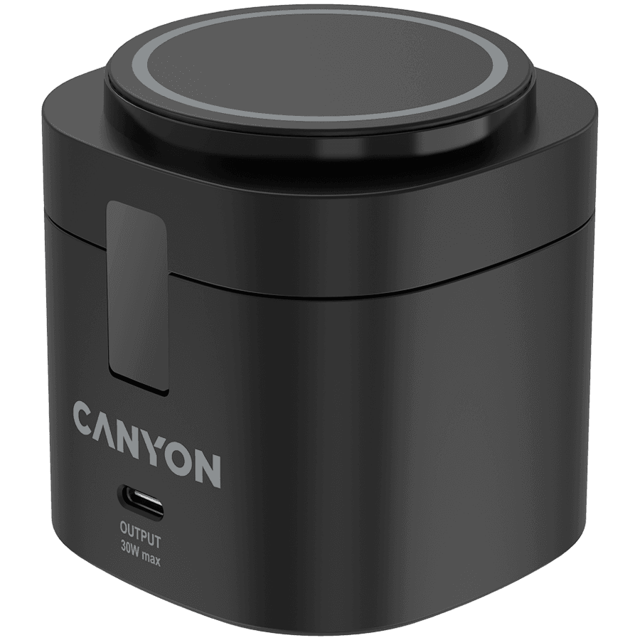 Canyon 4 in 1 Wireless Charging Stand, 30W max, Size: 70x70x70.3mm, weight: 414g, with 1M cable, black