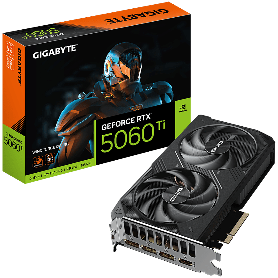 GIGABYTE Video Card NVIDIA GeForce RTX 5060 Ti WINDFORCE OC 16G (16GB GDDR7/128bit, PCI-E 5.0, 1x 8Pin Power connector, Recommended PSU 650W, 3xDP, 1x HDMI)