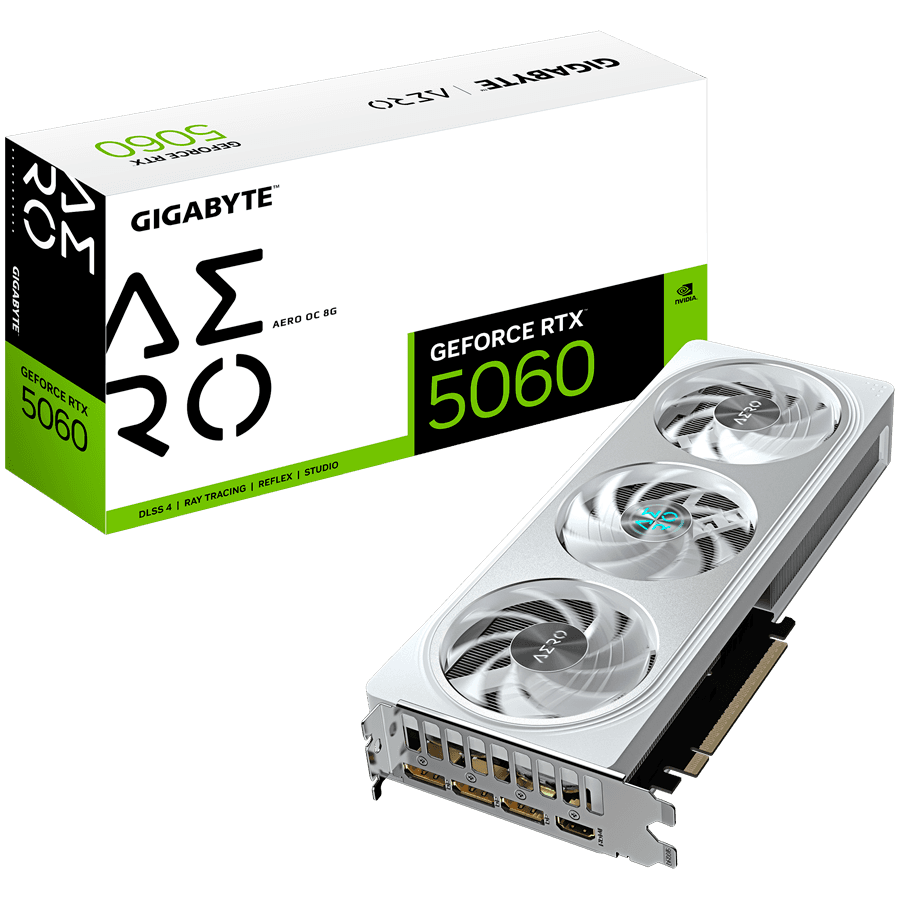 GIGABYTE Video Card NVIDIA GeForce RTX 5060 AERO OC 8G (8GB GDDR7/128bit, PCI-E 5.0, 1x 8Pin Power connector, Recommended PSU 450W, 3xDP, 1x HDMI, Retail)
