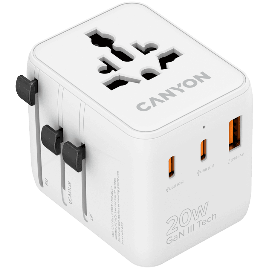 CANYON Travel Adapter OnTour 20 EU/UK/US/AUS 20W White