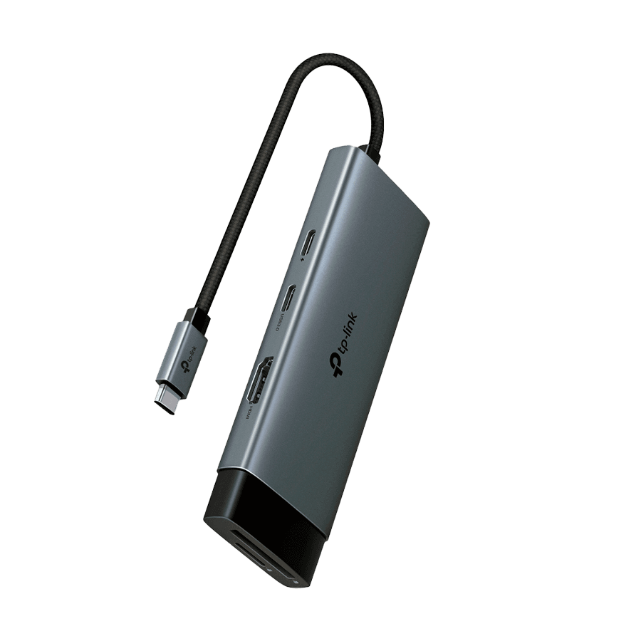 TP-Link UH7020C USB Type-C 7-Port Hub, 1 x USB-C Connector,1 x HDMI 4K 60Hz Port,1 x USB-C PD 100W Port,1 x SD + 1 × microSD(TF) 200MB/s Port,2 x USB-A 3.0 Ports,1 x USB-C 3.0 Port, Plug and Play, Self-storage for Connector, Fast Heat Dissipation