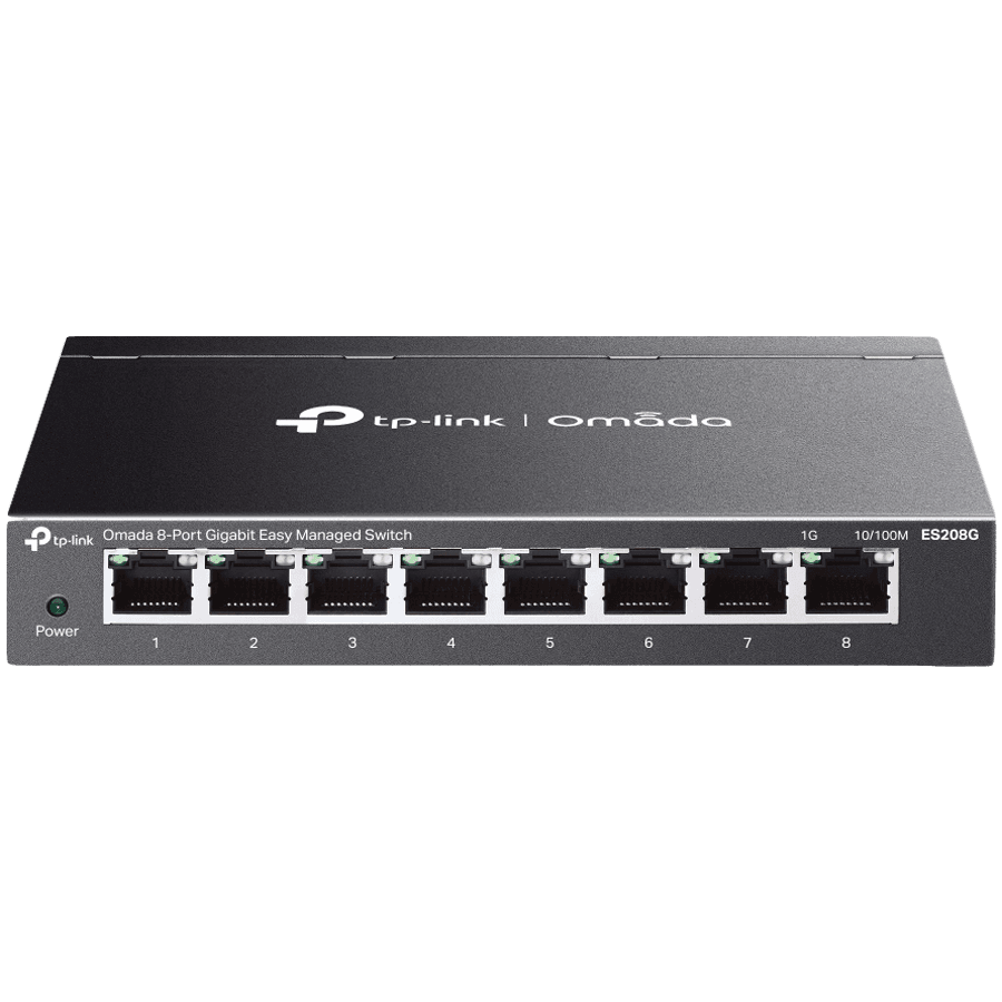TP-Link ES208G Omada 8-Port Gigabit Easy Managed Switch, 8 x Gigabit RJ45 Ports, Desktop Steel Case and Fanless, Omada App. Flow Control, Loopback Detection, Port Isolation, Port Mirroring, LAG, VLAN, IGMP Snooping, QoS, Storm Control