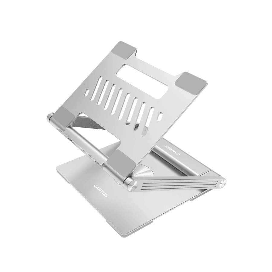 Canyon Laptop stands with hub, TYPE C F to HDMI2.0+2USB3.0+USBC3.0+RJ45+PD, TYEP C TO C cable 1m white with Emarker: HUSB332A, Material: Aluminum case+ABS+PS, Size: 245x240x27.2+/-0.3mm, Weight:1304g
