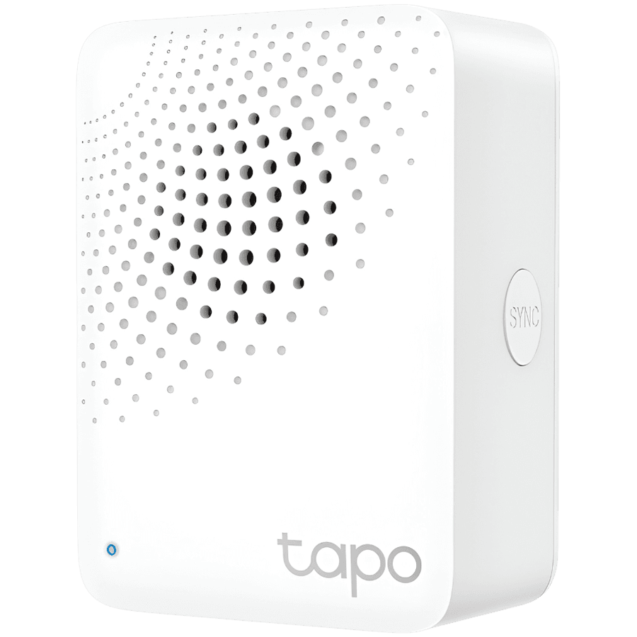 Tapo Smart IoT Hub with Chime, 2.4GHz Wi-Fi Networking, 868MHz for Devices, Plug-in, Remote Control with Tapo App, 90dB Adjustable Audio Alarm, 19 Ringtones, up to 64 Devices, Sleep Mode, Mute button, Device Sharing, Flame-Retardant