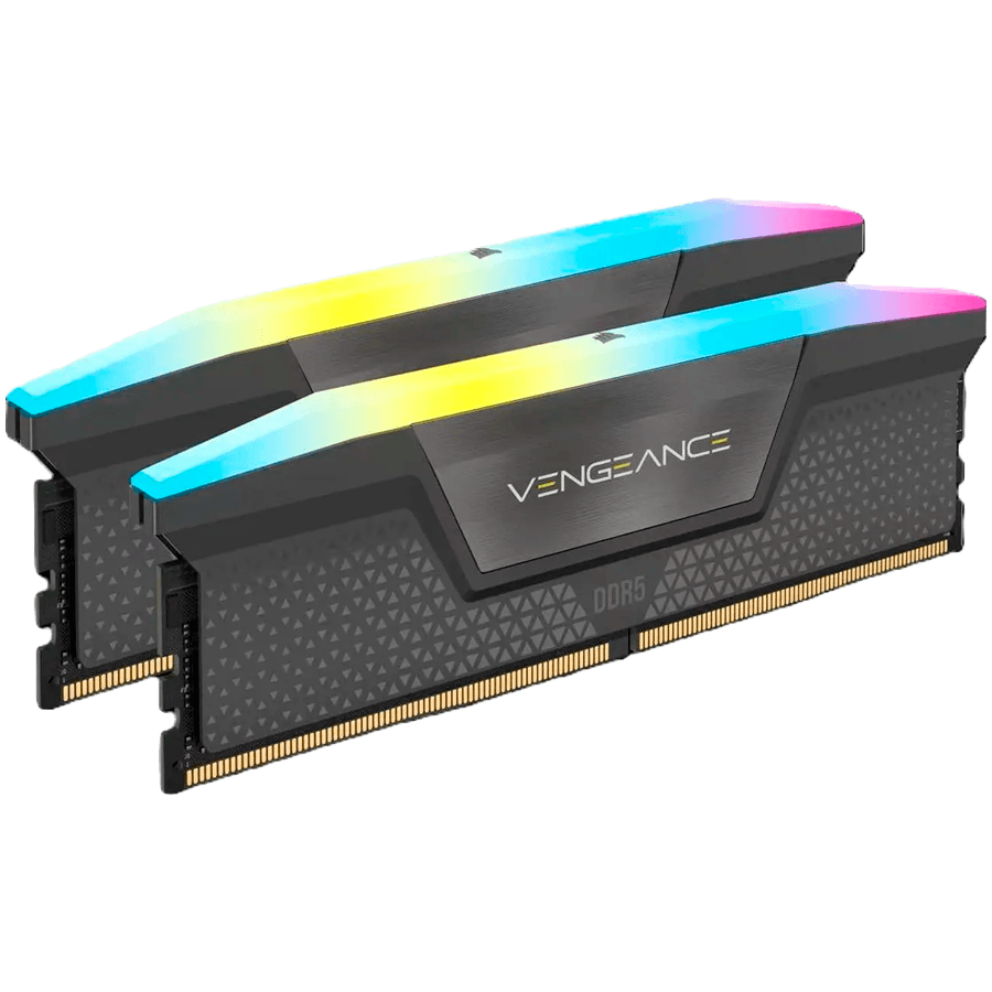 CORSAIR DDR5, 6000MT/s 32GB 2x16GB DIMM, Unbuffered, 36-44-44-96, Std PMIC, AMD EXPO & Intel XMP, VENGEANCE RGB DDR5 Grey Heatspreader, Black PCB, 1.30V
