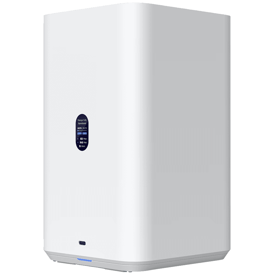 Ubiquiti UniFi UNAS-2-W-EU Network Attached Storage with (2) 3.5inch HDD bays, 2.5 GbE networking, USB-C connectivity, and an included PoE++ adapter, all in a compact footprint