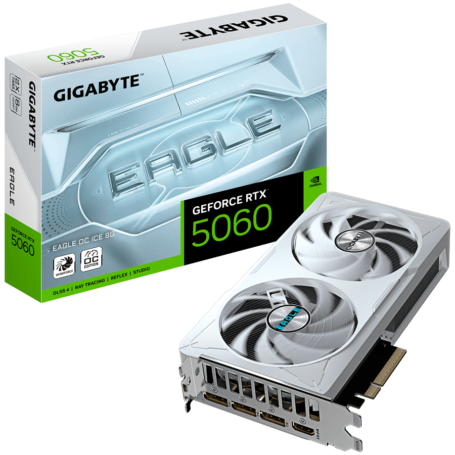 GIGABYTE Video Card NVIDIA GeForce RTX 5060 EAGLE OC ICE 8G, 8GB GDDR7, 128bit, PCI-E 5.0