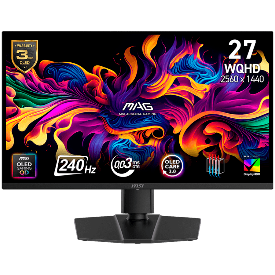 MSI MAG 273QP QD-OLED X24 Gaming Monitor, 26.5'', QD-OLED, 240Hz WQHD (2560x1440), 0.03ms (GtG), 1000 Nits (HDR), DisplayHDR True Black 400, 2x HDMI, 1x DP,