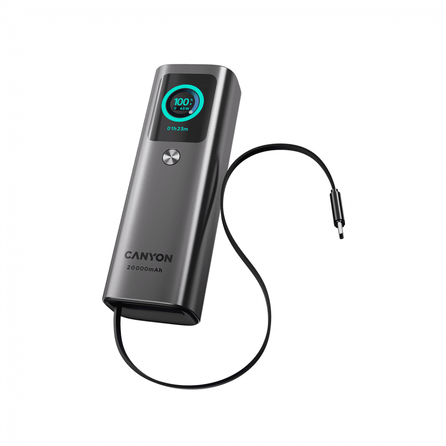CANYON Built-in cable power bank OnPower 265 20000mAh 165W Aluminium Dark grey