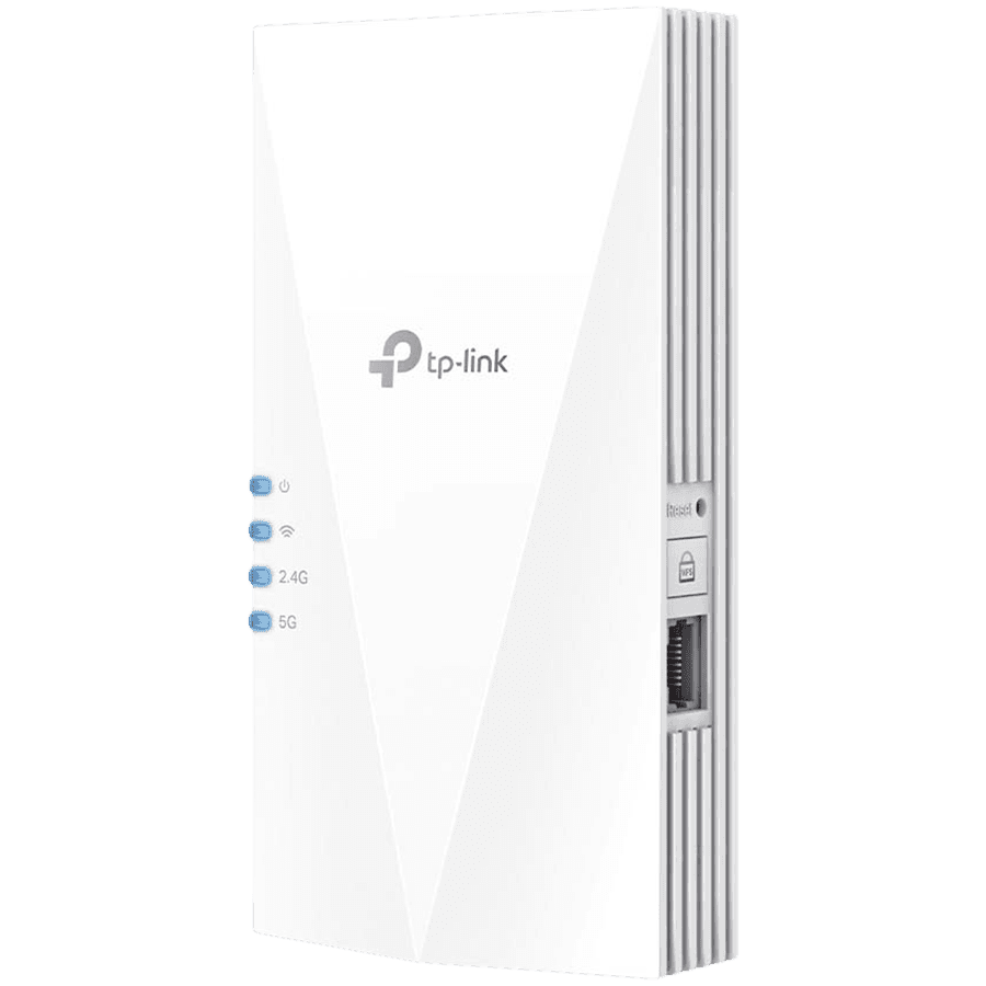 TP Link AX1800 Wi-Fi 6 Range Extender, 2.4GHz and 5GHz, 1 Gigabit Ethernet Port, 574 Mbps at 2.4GHz, 1201 Mbps at 5GHz, WPS Button, Reset Button, 2 Internal Antennas