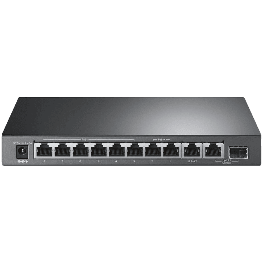 10-Port Gigabit Desktop Switch with 6-Port PoE+ and 2-Port PoE++PORT: 2× Gigabit PoE++ Ports, 6× Gigabit PoE+ Ports, 2x Gigabit Non-PoE Ports, 1× Combo Gigabit SFP SlotSPEC: 802.3af/at/bt type3, 123 W PoE Power,  Desktop Steel CaseFEATURE: Extend