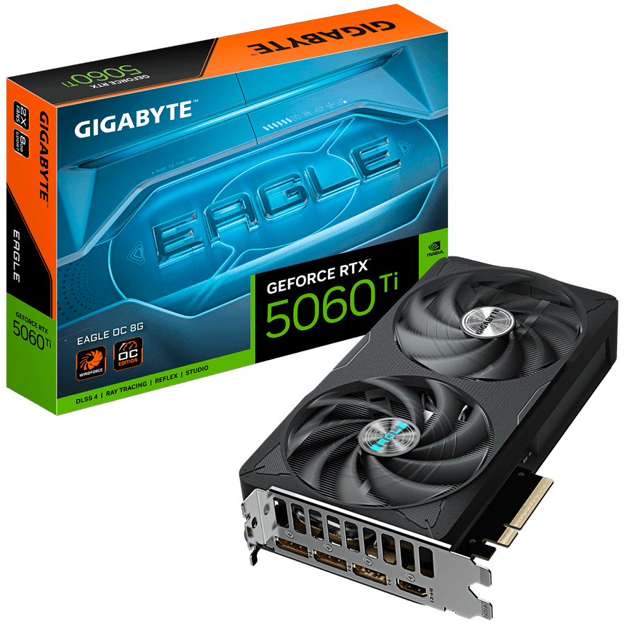 GIGABYTE Video Card NVIDIA GeForce RTX 5060 Ti EAGLE OC 8G (8GB GDDR7/128bit, PCI-E 5.0, 1x 8Pin Power connector, Recommended PSU 650W, 3xDP, 1x HDMI, Retail)